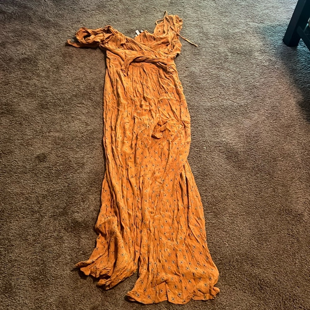 Burnt orange jumpsuit with flowers
